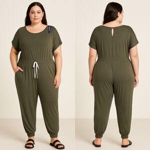 Meri Skye Women’s Jumpsuit – Size 1X – Olive Green Casual One-Piece Waist